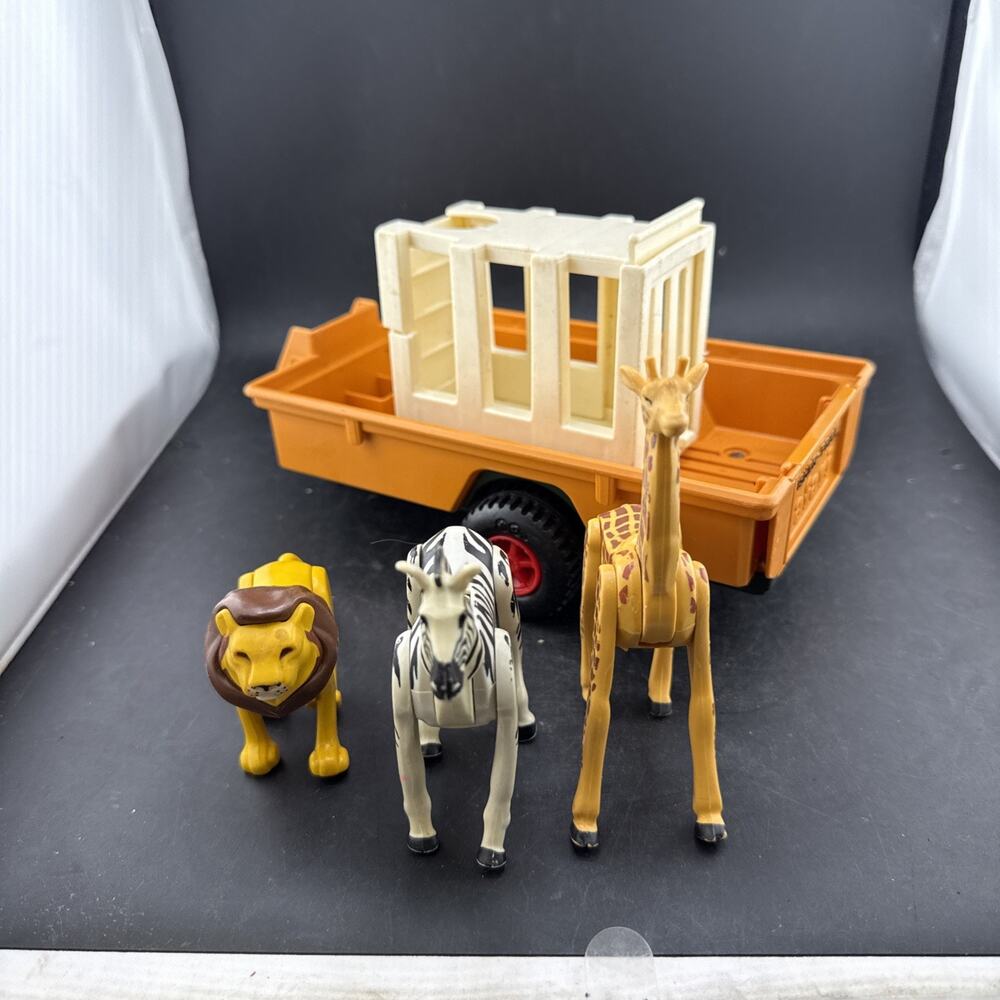 Vintage Fisher Price Adventure People Safari Toy 304 Trailer Cage Lion Zebra